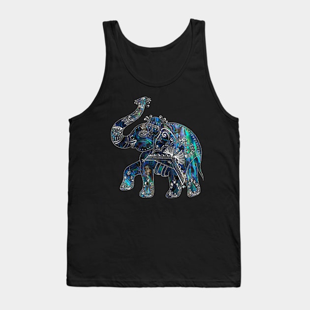 Silver Framed Elephant on Abalone and Pearl Tank Top by Nartissima